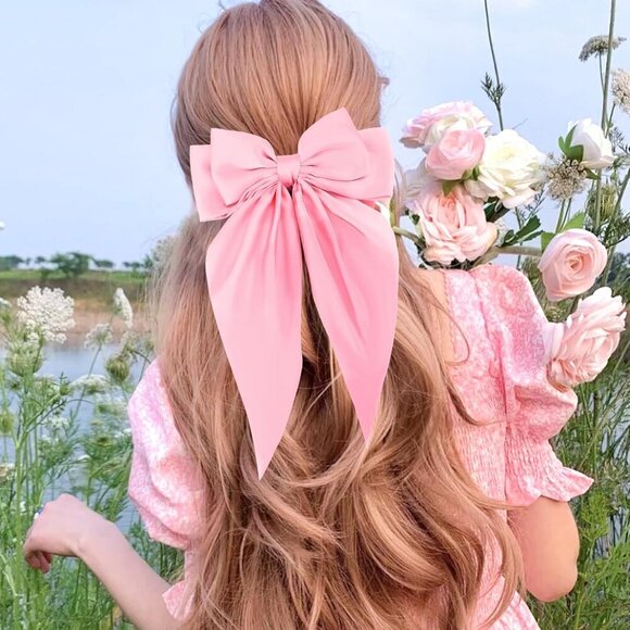 4Pcs Hair Bow Clips for Women Girls Silky Satin Bow Hair Clips Hair Ribbon with - Picture 2 of 7